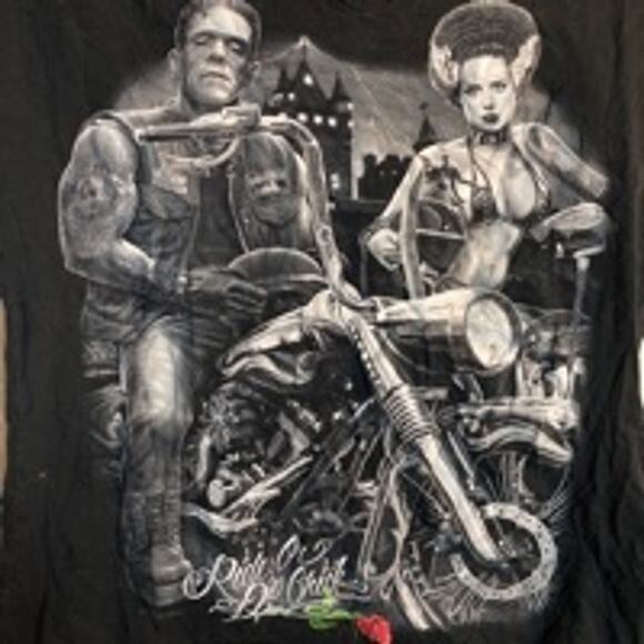 Biker Graphic Tee Frankenstein Bride Gothic Streetwear Black T-Shirt L - Picture 4 of 7